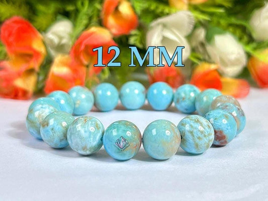 12 MM Dominican Republic Larimar Stone Bracelet l Stretchable Bracelet l Unisex Bracelet