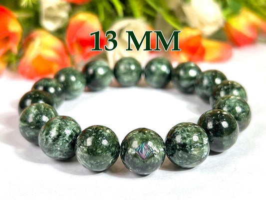 13 MM Seraphinite Stone Bracelet l Stretchable Bracelet l Unisex Bracelet
