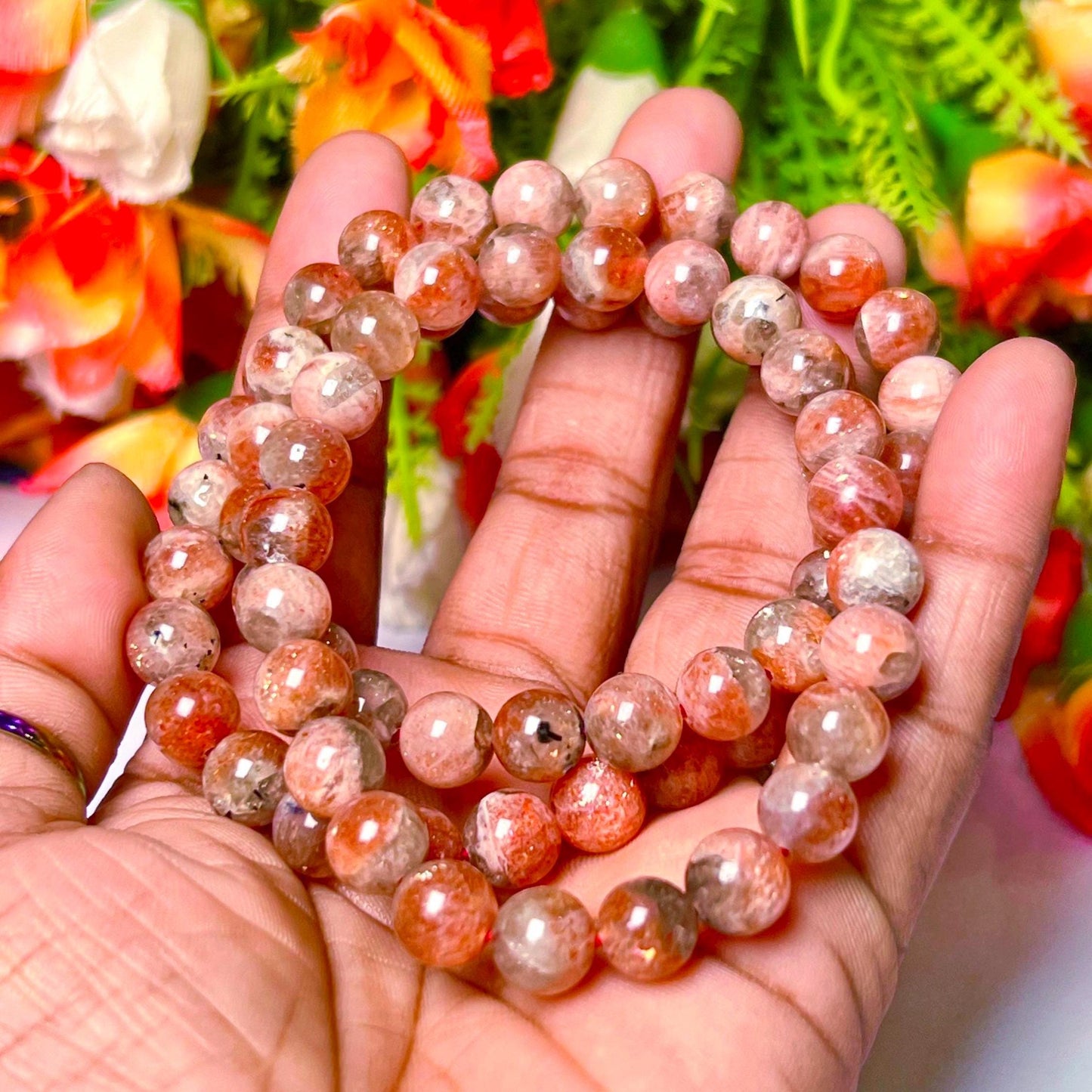 10 MM Sunstone Stone Bracelet l Stretchable Bracelet l Unisex Bracelet