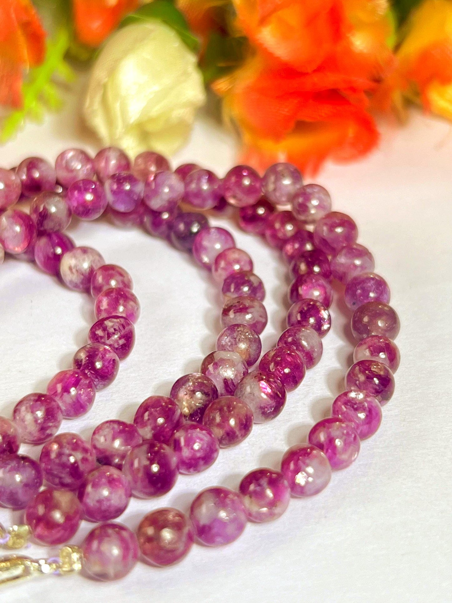 5.8 MM Red Purple Star Lepidolite Stone Bracelet l Stretchable Bracelet l Unisex Bracelet