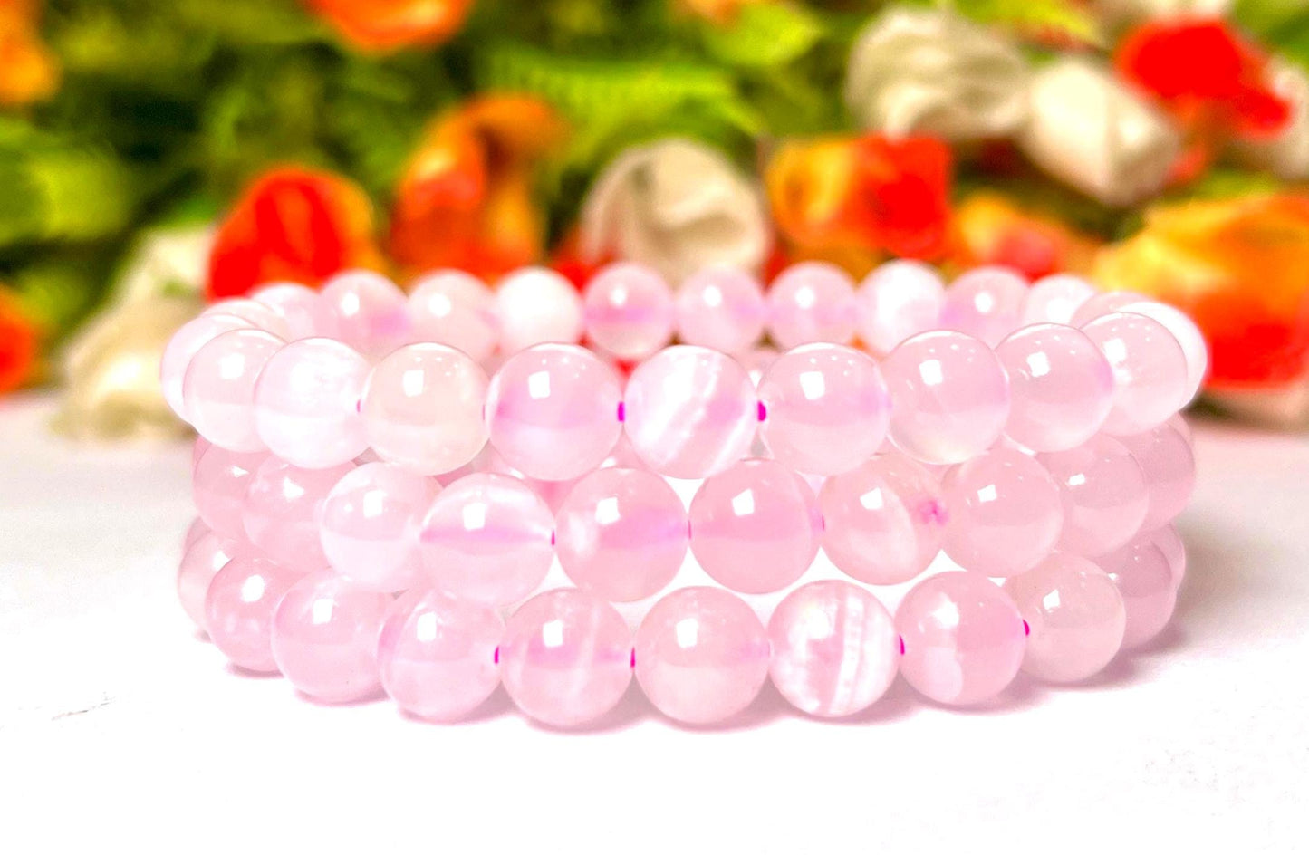 Pink Aragonite Stone Bracelet (U V Light) l Stretchable Bracelet l Unisex Bracelet l 8 MM Bracelet