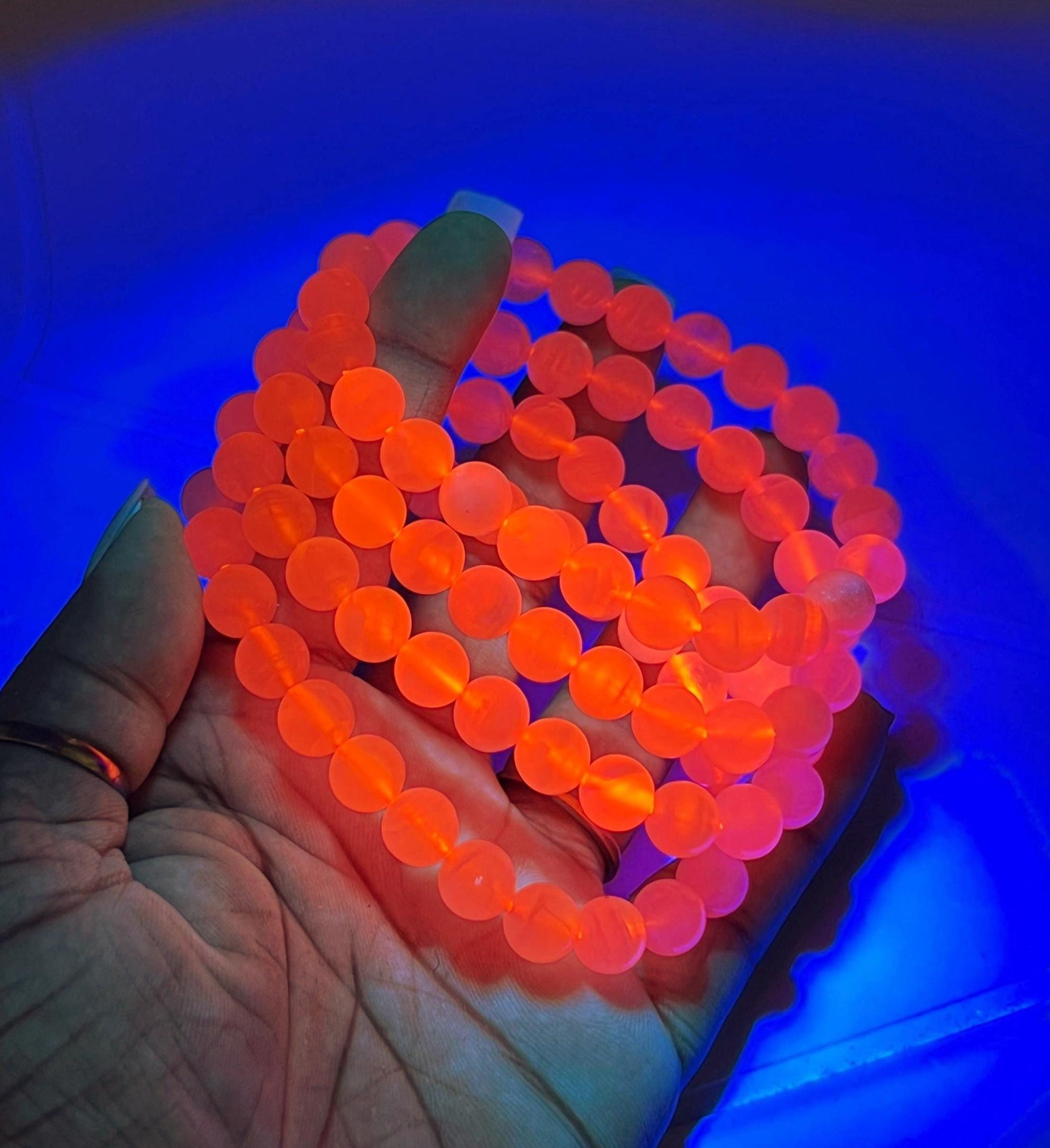 Pink Aragonite Stone Bracelet (U V Light) l Stretchable Bracelet l Unisex Bracelet l 8 MM Bracelet