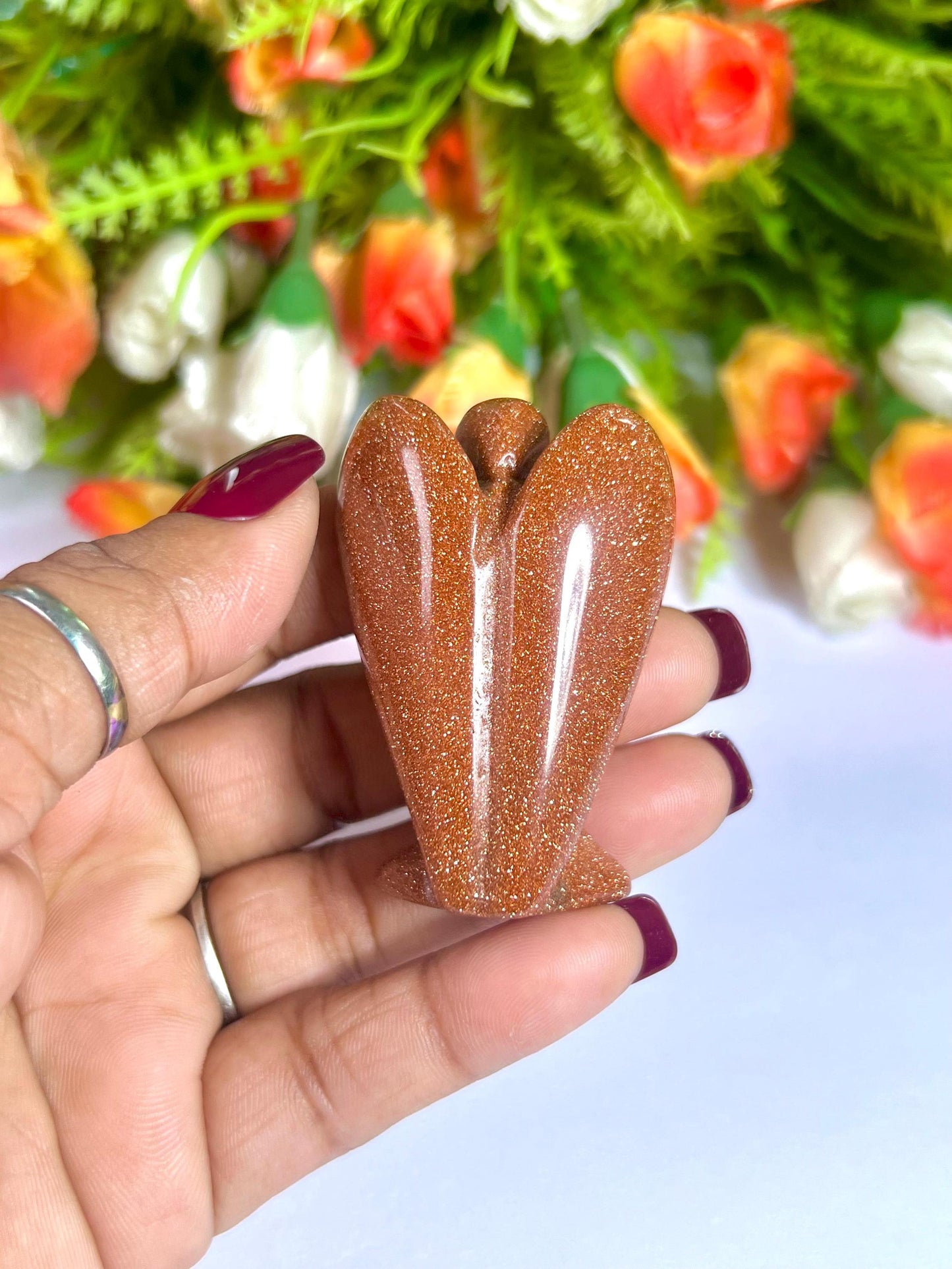 2" Angel Red Gold Stone / Red Sun Sitara Guardian Angel blessed Angelic connection