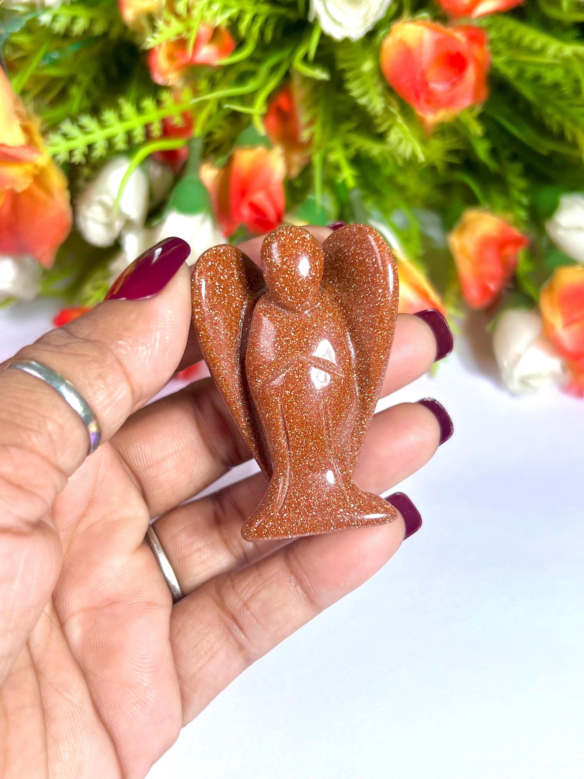 2" Angel Red Gold Stone / Red Sun Sitara Guardian Angel blessed Angelic connection
