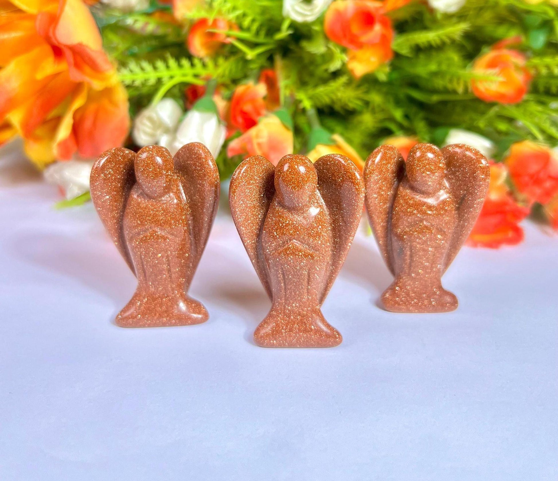 2" Angel Red Gold Stone / Red Sun Sitara Guardian Angel blessed Angelic connection