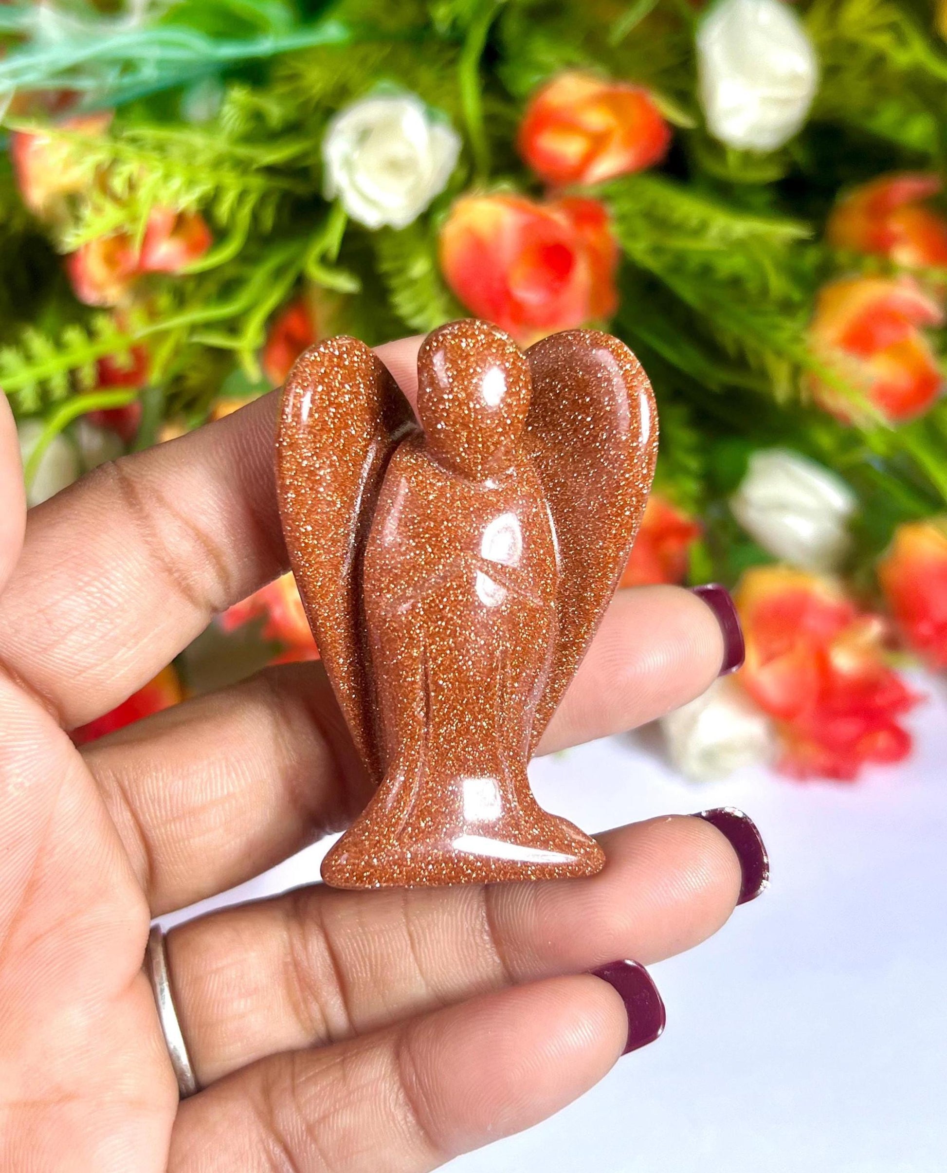2" Angel Red Gold Stone / Red Sun Sitara Guardian Angel blessed Angelic connection