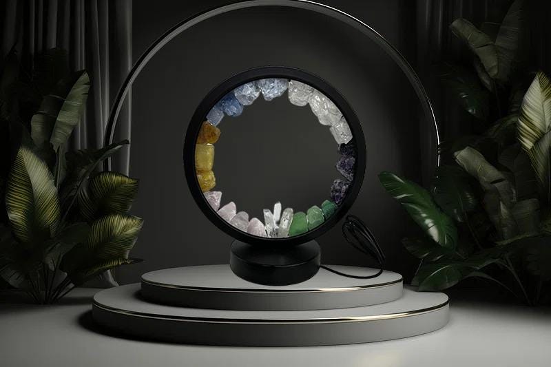 Himalaya Crystal Quartz With Multi Yellow Green Blue Fluorite USB Night Light–for Abundance, Ambiance,Home & Office Décor, Housewarming Gift