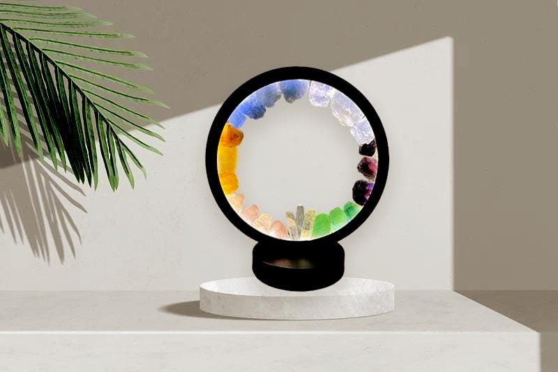 Himalaya Crystal Quartz With Multi Yellow Green Blue Fluorite USB Night Light–for Abundance, Ambiance,Home & Office Décor, Housewarming Gift