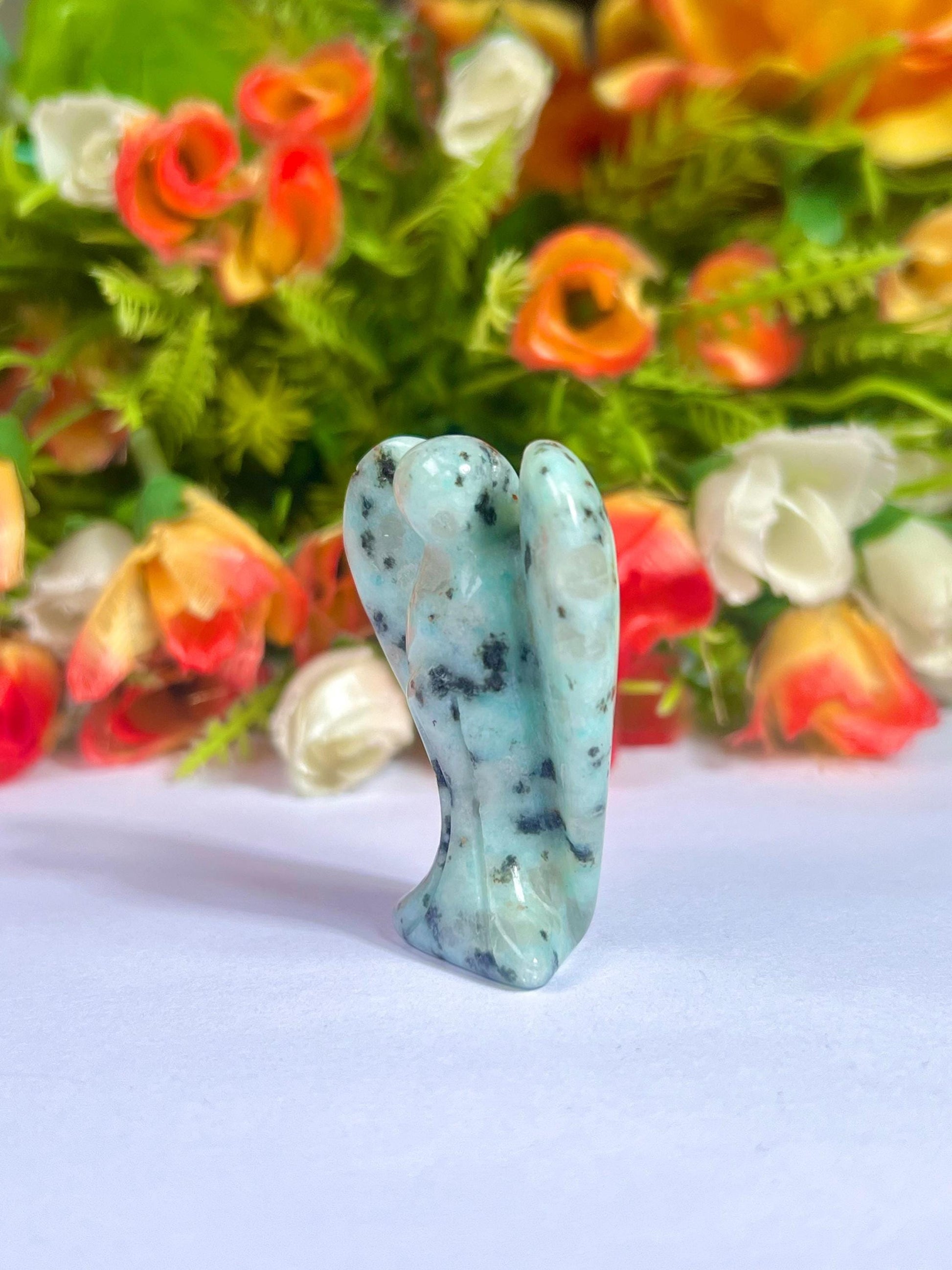 2" Angel Kiwi Jasper Stone Guardian Angel blessed Angelic connection