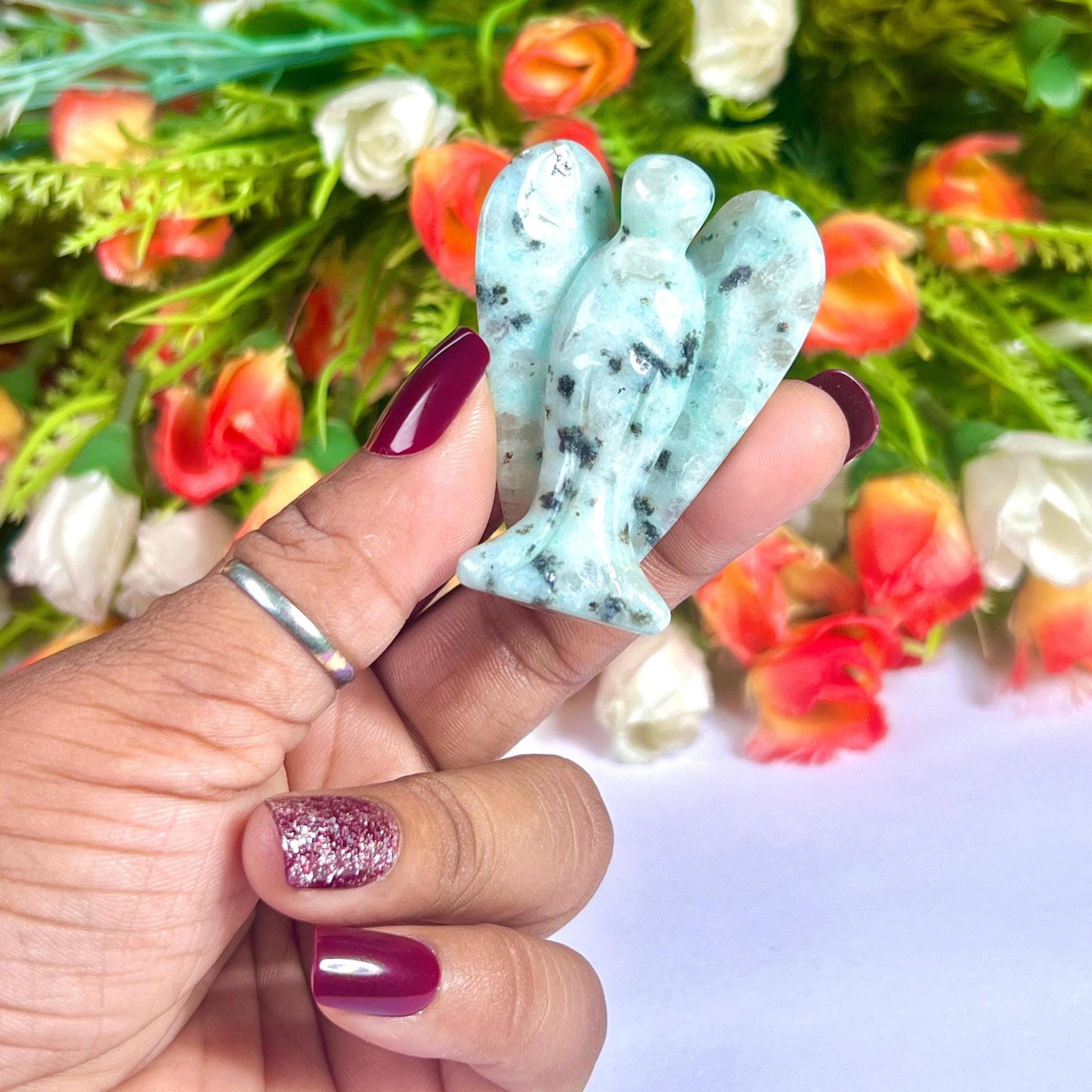 2" Angel Kiwi Jasper Stone Guardian Angel blessed Angelic connection