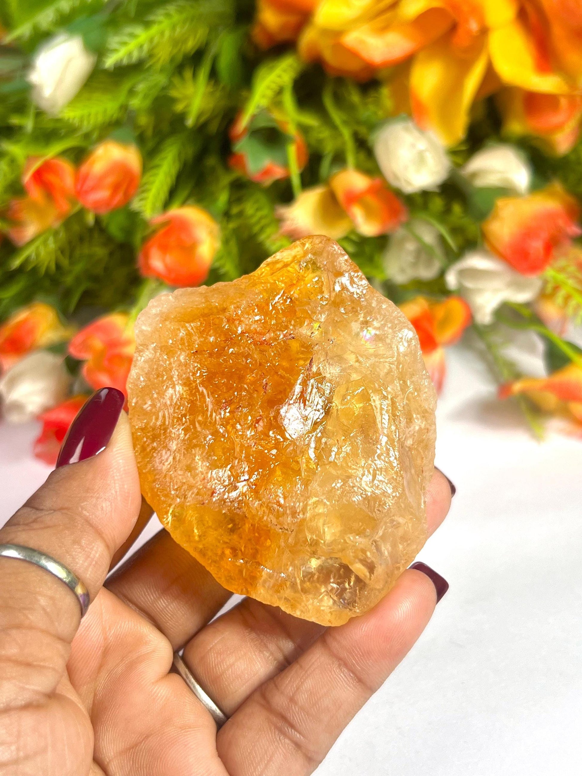 Premium Citrine Stone Natural Rough Stone with Beautiful Rainbow 114 Gram