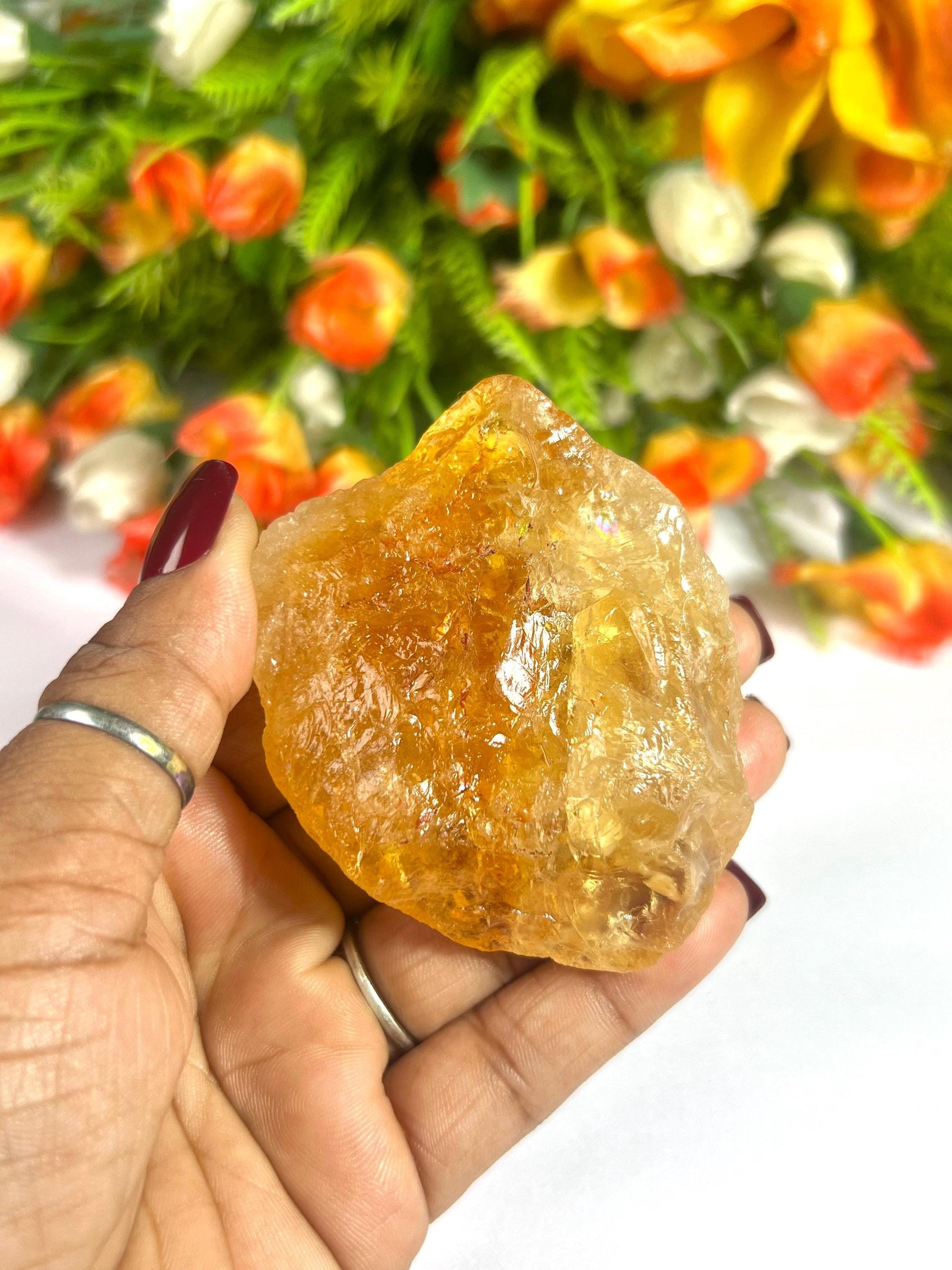 Premium Citrine Stone Natural Rough Stone with Beautiful Rainbow 114 Gram