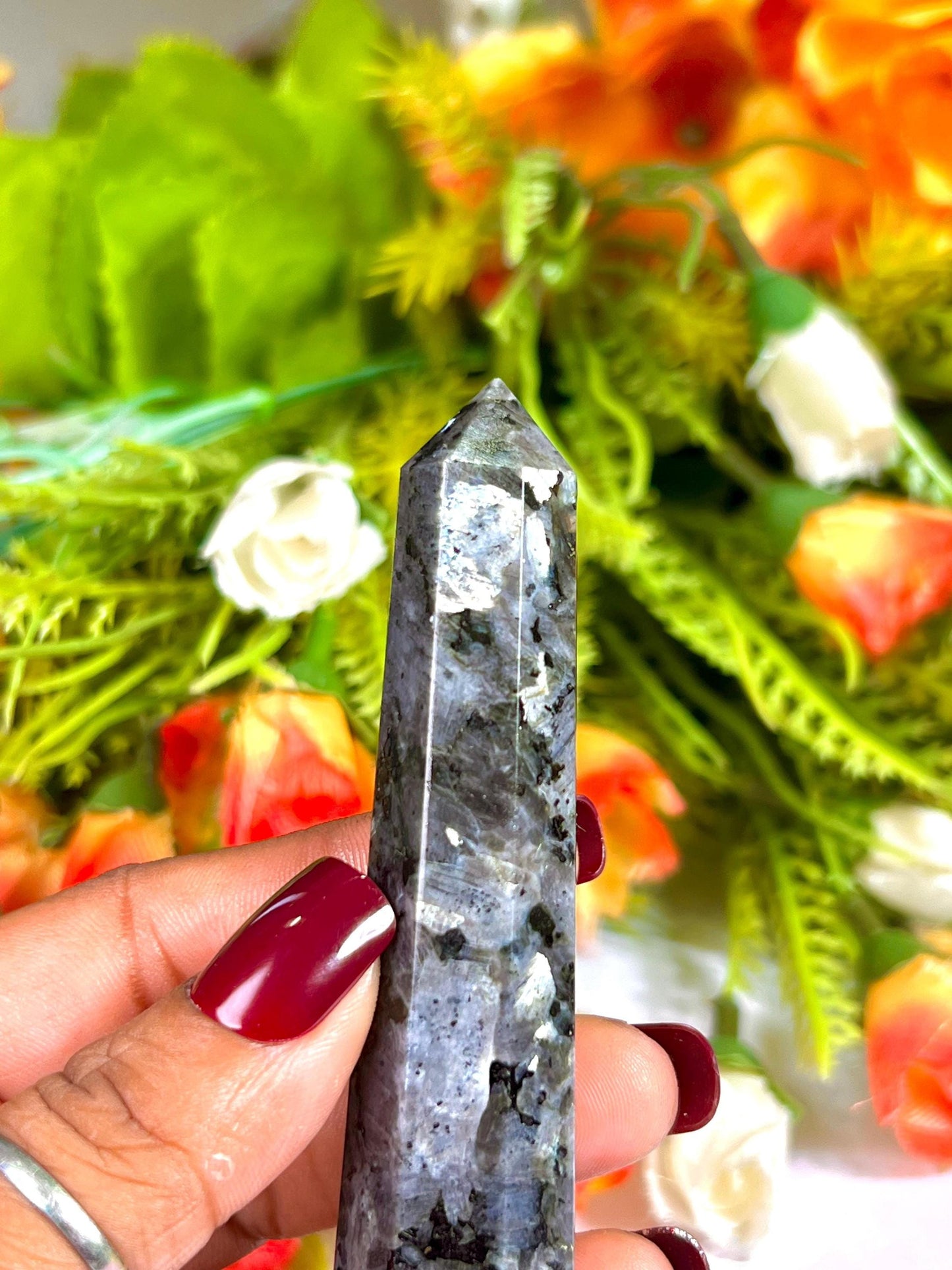 Larvikite Stone Tower Pencil Point Generator-Gemstone Pencil Crystal Tower Wand Stone Obelisk -Home Car Decor Decoration 3" To 4"