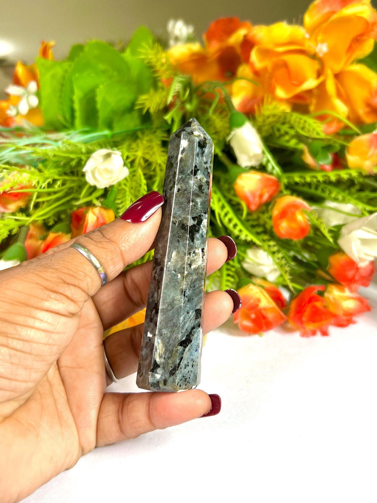 Larvikite Stone Tower Pencil Point Generator-Gemstone Pencil Crystal Tower Wand Stone Obelisk -Home Car Decor Decoration 3" To 4"