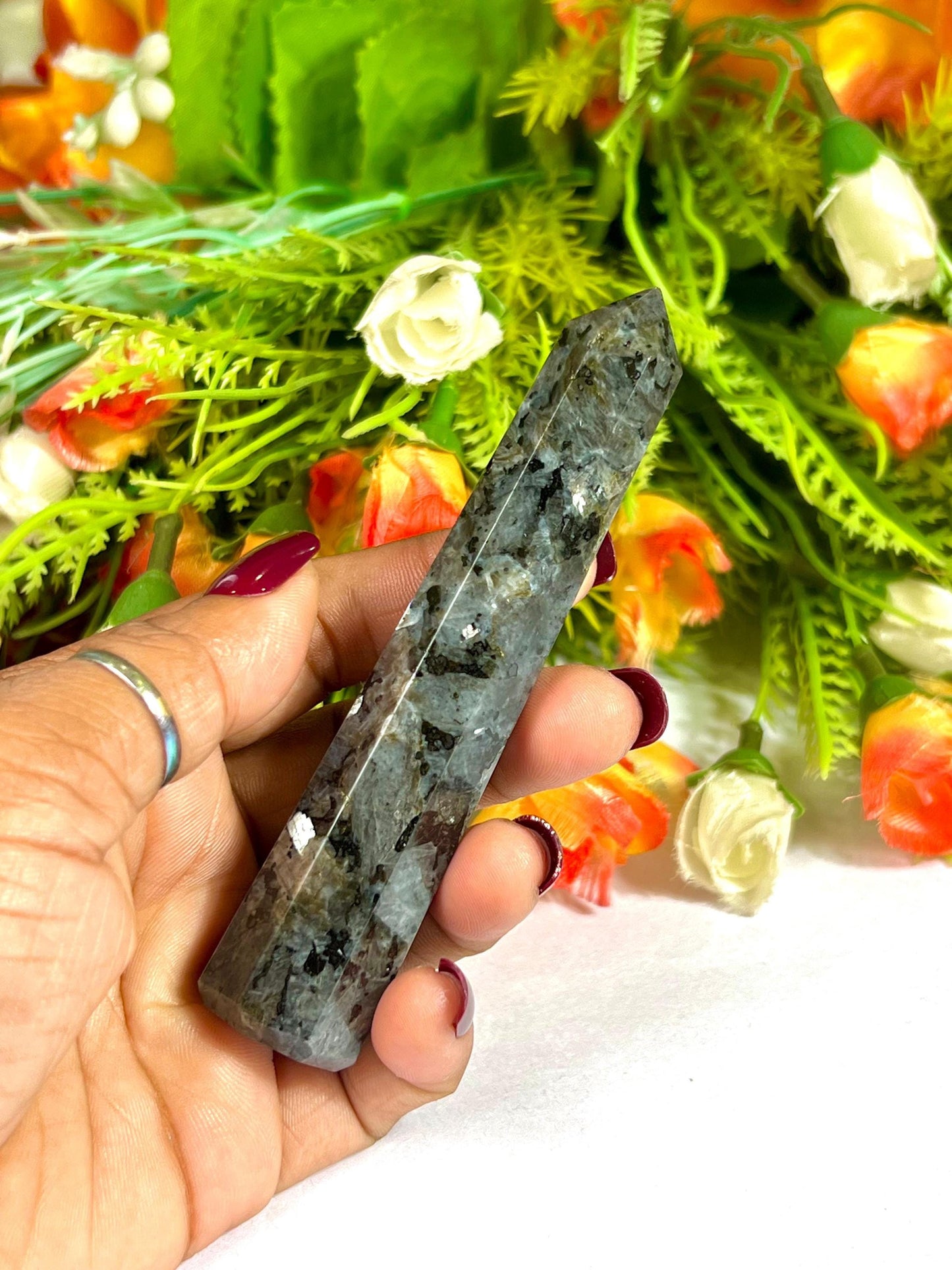 Larvikite Stone Tower Pencil Point Generator-Gemstone Pencil Crystal Tower Wand Stone Obelisk -Home Car Decor Decoration 3" To 4"
