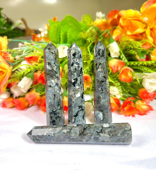 Larvikite Stone Tower Pencil Point Generator-Gemstone Pencil Crystal Tower Wand Stone Obelisk -Home Car Decor Decoration 3" To 4"