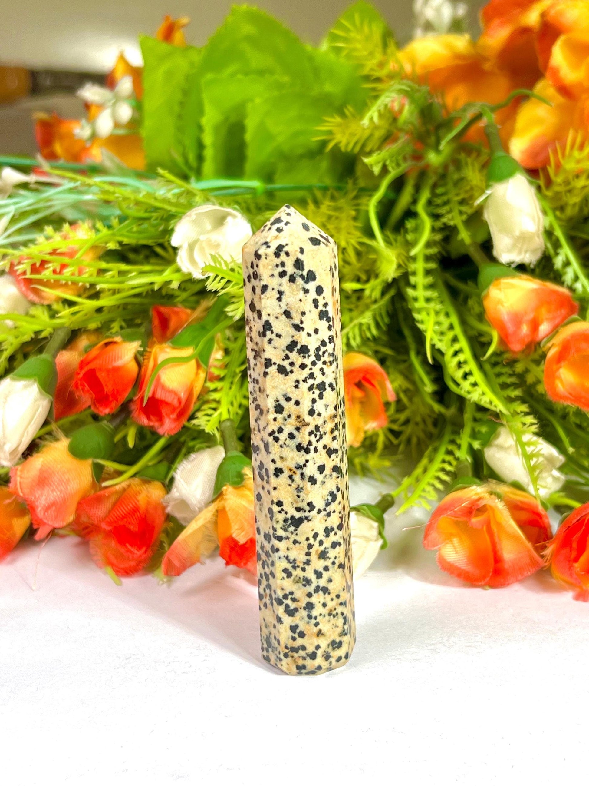 Dalmatian Jasper Stone Tower Pencil Point Generator-Gemstone Pencil Crystal Tower Wand Stone Obelisk -Home Car Decor Decoration 3" To 4"