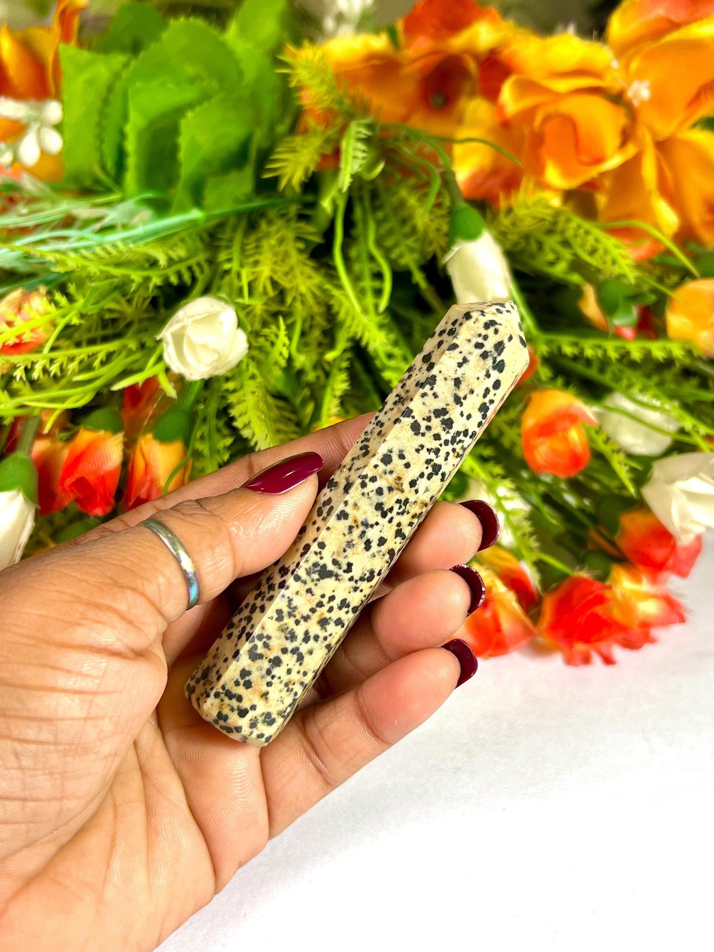 Dalmatian Jasper Stone Tower Pencil Point Generator-Gemstone Pencil Crystal Tower Wand Stone Obelisk -Home Car Decor Decoration 3" To 4"