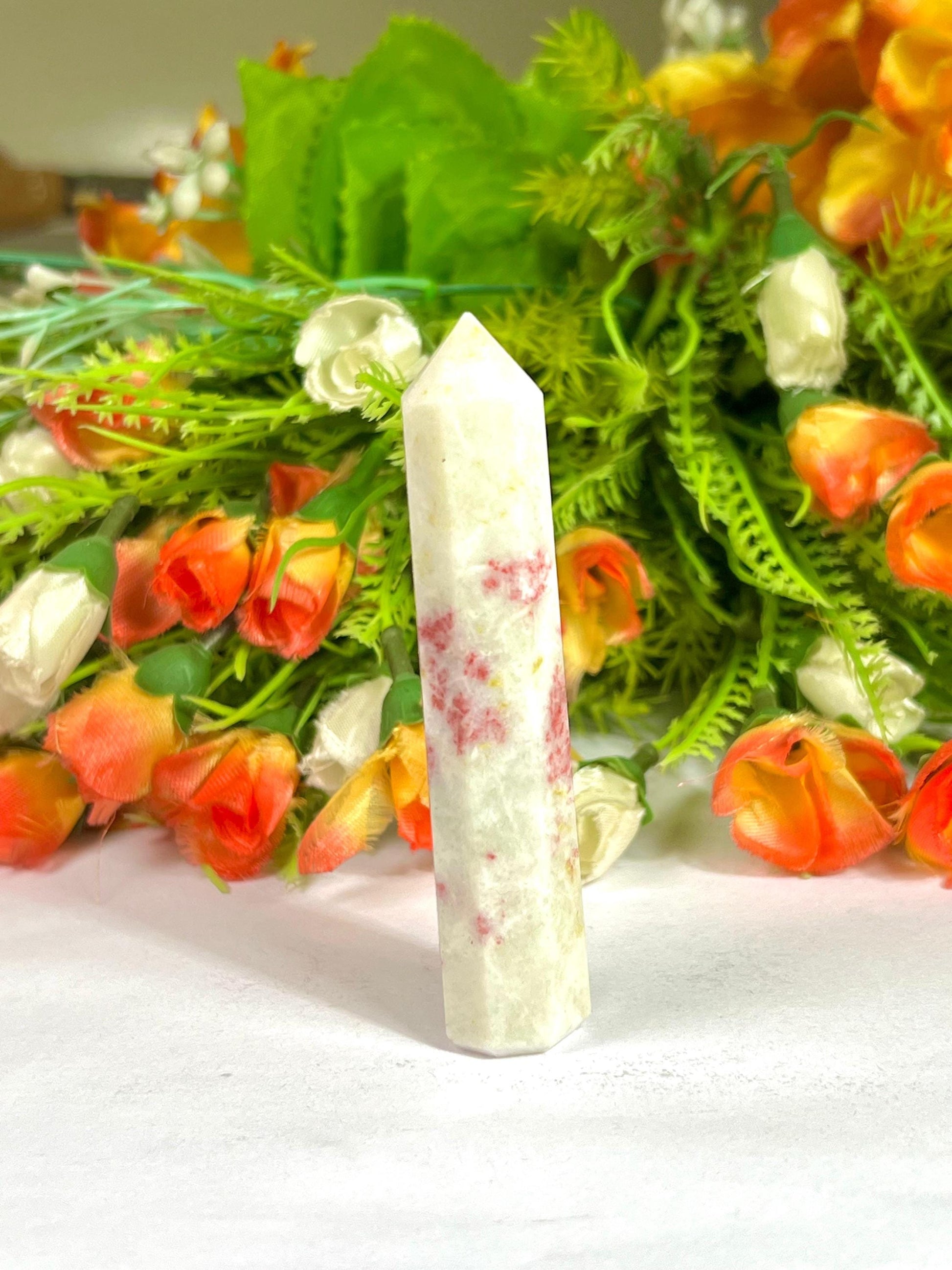 Cinnabar Stone Tower Pencil Point Generator-Gemstone Pencil Crystal Tower Wand Stone Obelisk -Home Car Decor Decoration 3" To 4"