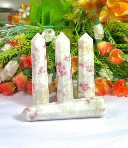 Cinnabar Stone Tower Pencil Point Generator-Gemstone Pencil Crystal Tower Wand Stone Obelisk -Home Car Decor Decoration 3" To 4"