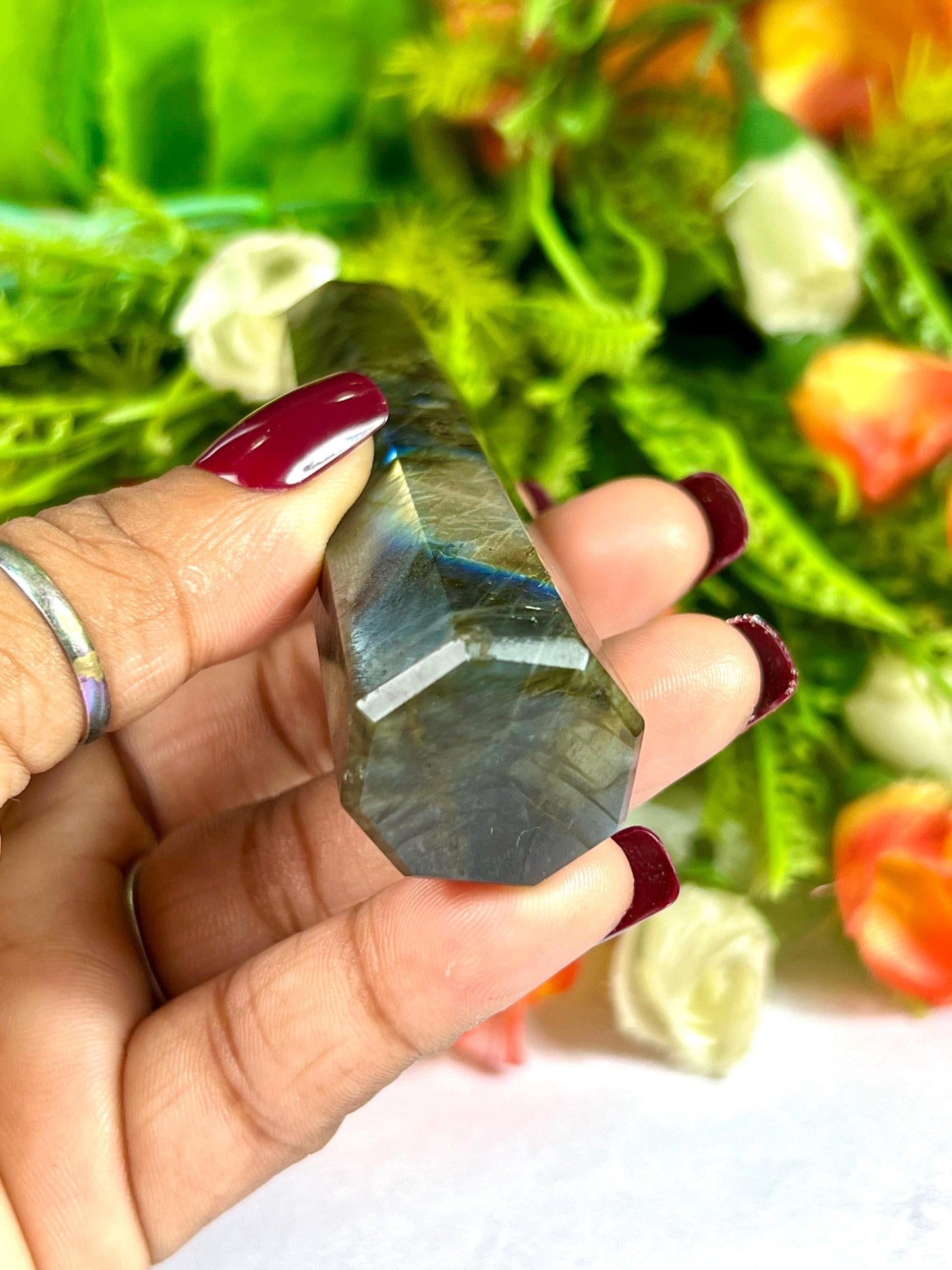 Labradorite Stone Tower Pencil Point Generator-Gemstone Pencil Crystal Tower Wand Stone Obelisk -Home Car Decor Decoration 3" To 4"