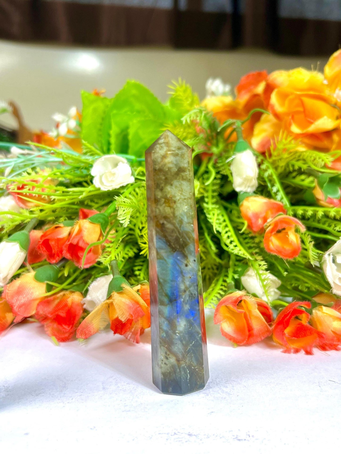 Labradorite Stone Tower Pencil Point Generator-Gemstone Pencil Crystal Tower Wand Stone Obelisk -Home Car Decor Decoration 3" To 4"