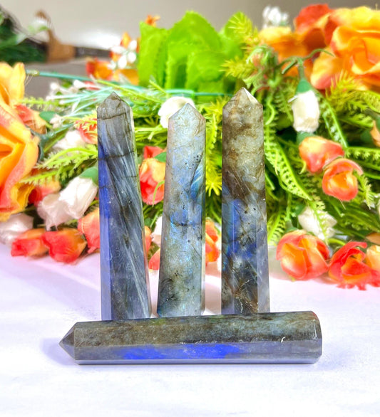 Labradorite Stone Tower Pencil Point Generator-Gemstone Pencil Crystal Tower Wand Stone Obelisk -Home Car Decor Decoration 3" To 4"