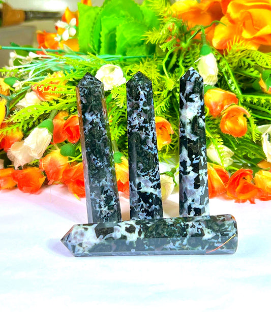 Indigo Gabbro/Merlinite Stone Tower Pencil Point Generator-Gemstone Pencil Crystal Tower Wand Stone Obelisk-Home Car Decor Decoration 3"To4"