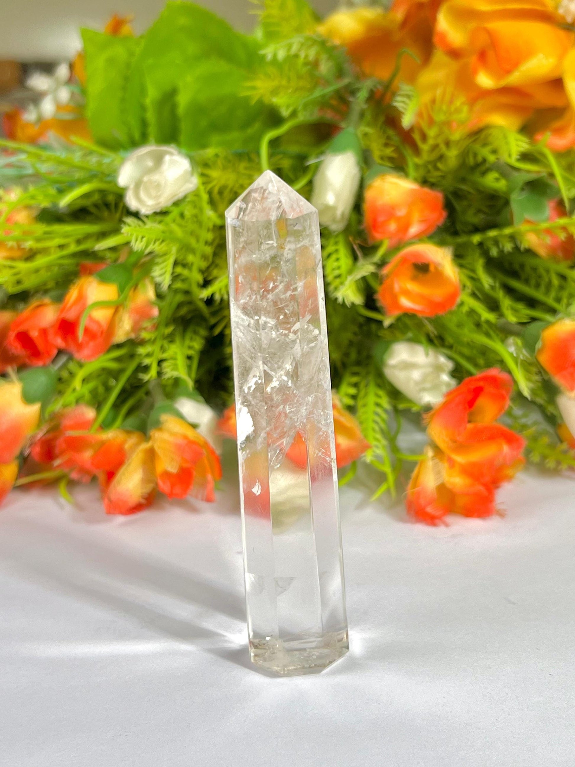 Himalayan Crystal Quartz Stone Tower Pencil Point Generator-Gemstone Pencil Crystal Tower Wand Stone Obelisk-Home Car Decor Decoration3"To4"