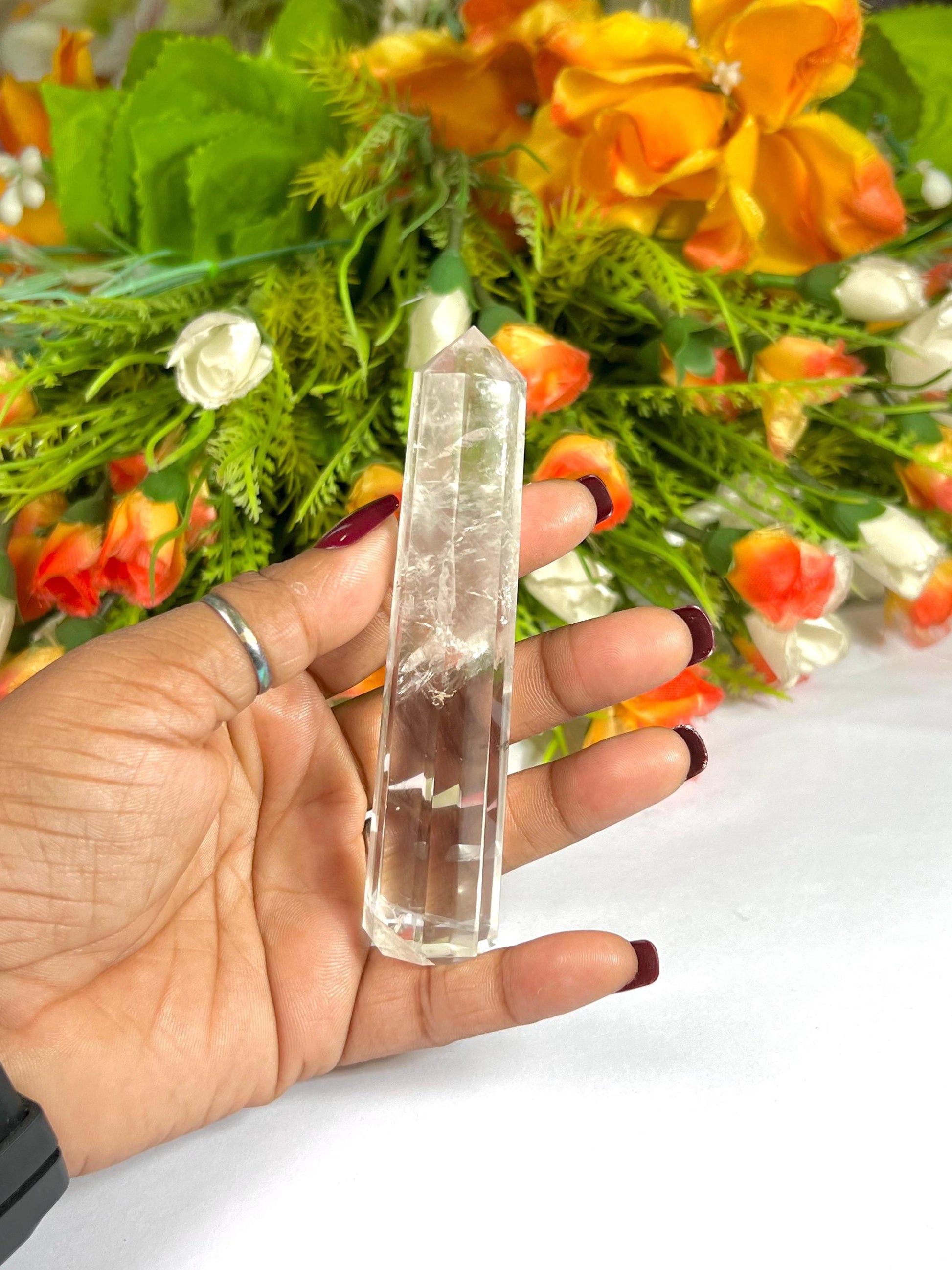 Himalayan Crystal Quartz Stone Tower Pencil Point Generator-Gemstone Pencil Crystal Tower Wand Stone Obelisk-Home Car Decor Decoration3"To4"