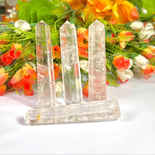 Himalayan Crystal Quartz Stone Tower Pencil Point Generator-Gemstone Pencil Crystal Tower Wand Stone Obelisk-Home Car Decor Decoration3"To4"