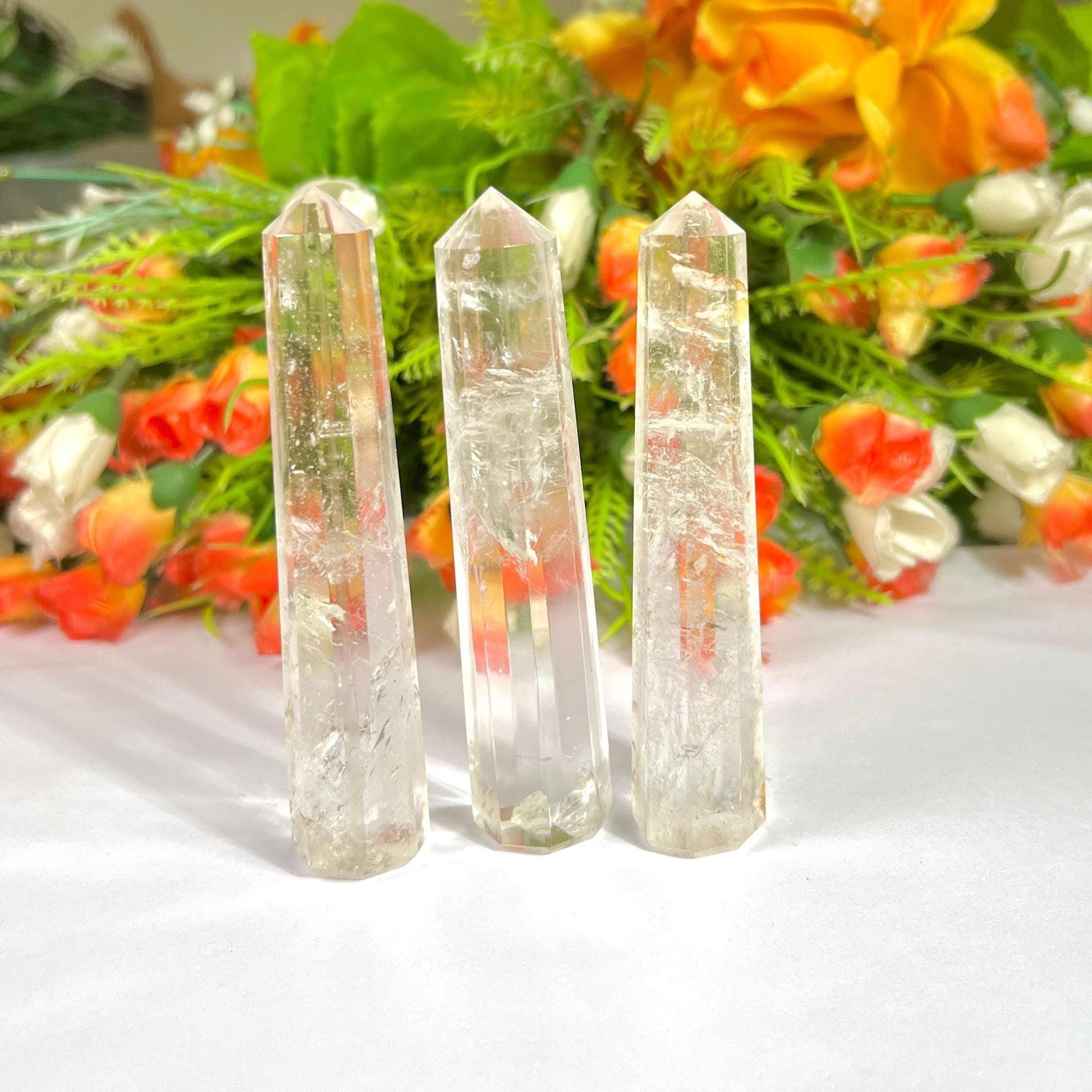 Himalayan Crystal Quartz Stone Tower Pencil Point Generator-Gemstone Pencil Crystal Tower Wand Stone Obelisk-Home Car Decor Decoration3"To4"
