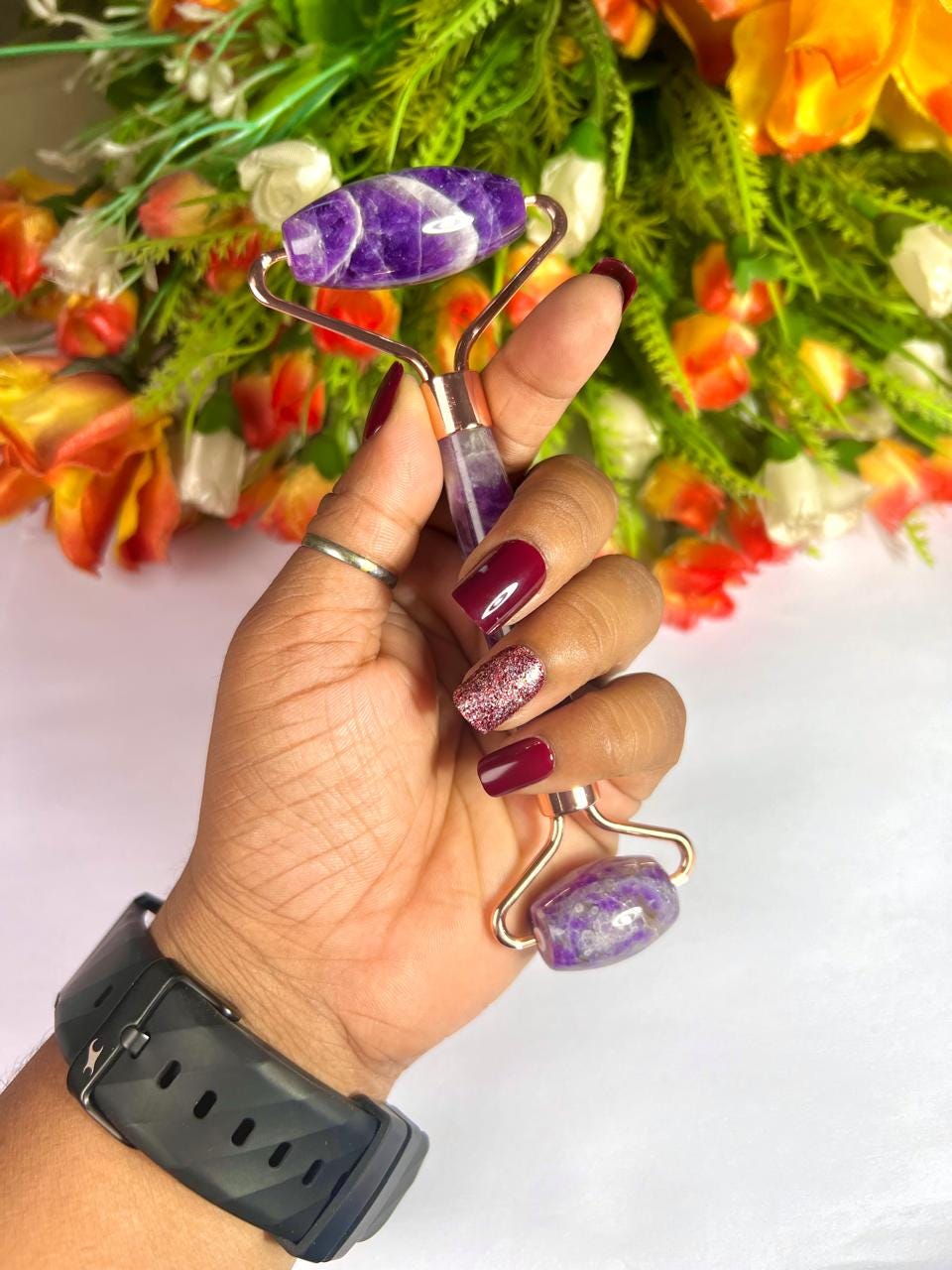 Amethyst Crystal Stone Face Massager Roller AAAA ++++ with Gift Box