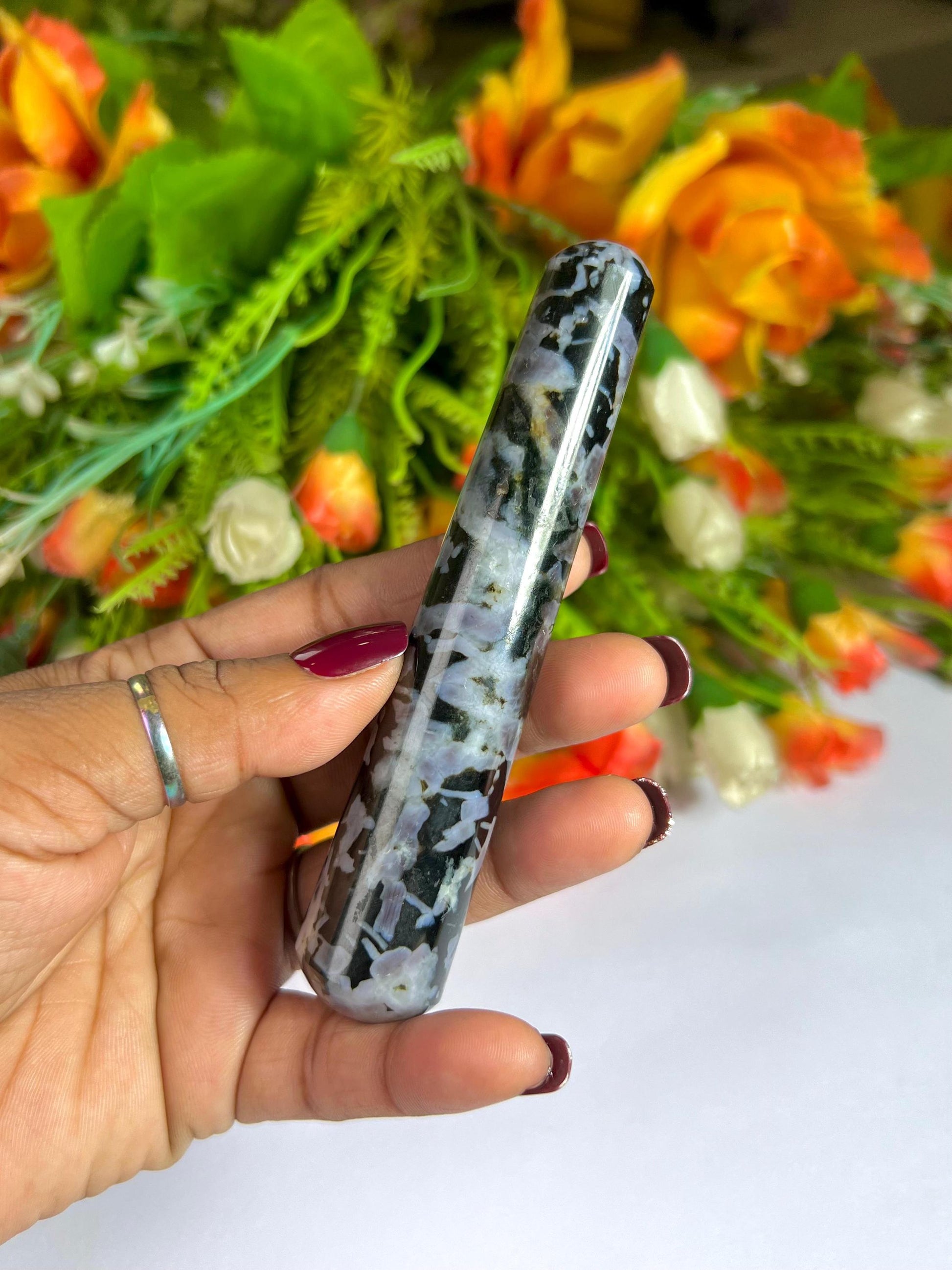 Mystic Merlinite/Indigo Gabbro Crystal Stone Massager Wand AAAA ++++