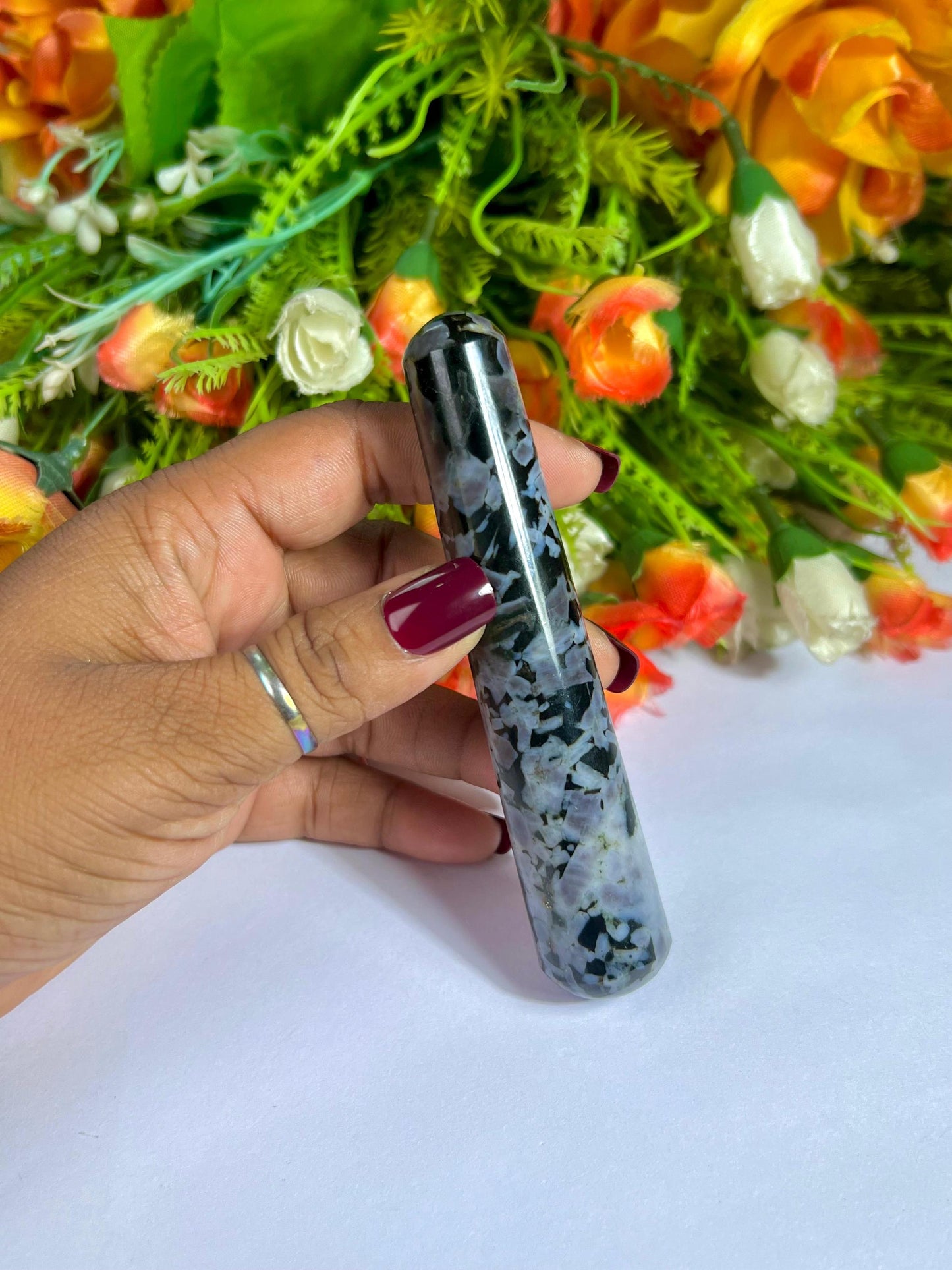 Mystic Merlinite/Indigo Gabbro Crystal Stone Massager Wand AAAA ++++