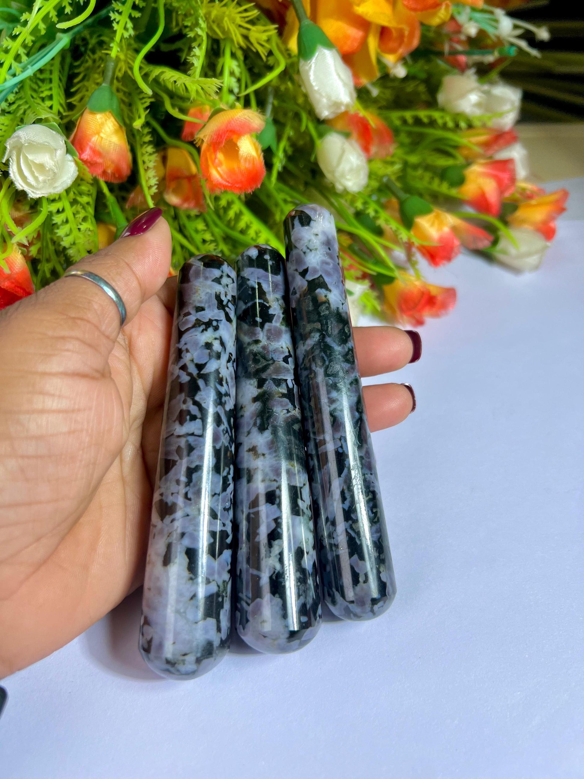 Mystic Merlinite/Indigo Gabbro Crystal Stone Massager Wand AAAA ++++