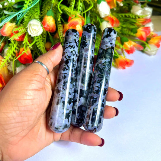 Mystic Merlinite/Indigo Gabbro Crystal Stone Massager Wand AAAA ++++