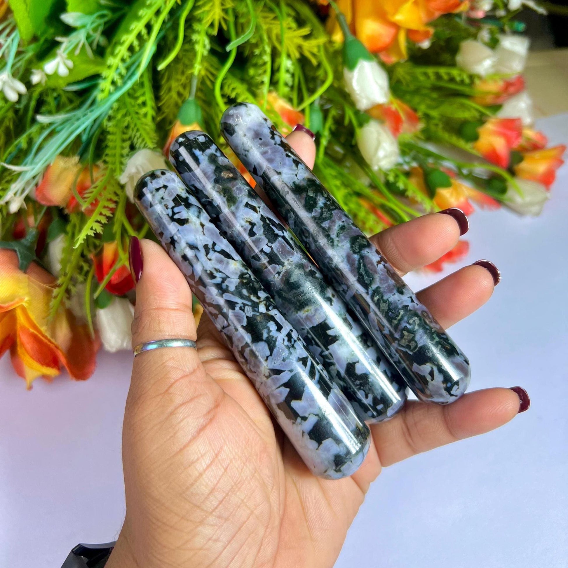 Mystic Merlinite/Indigo Gabbro Crystal Stone Massager Wand AAAA ++++