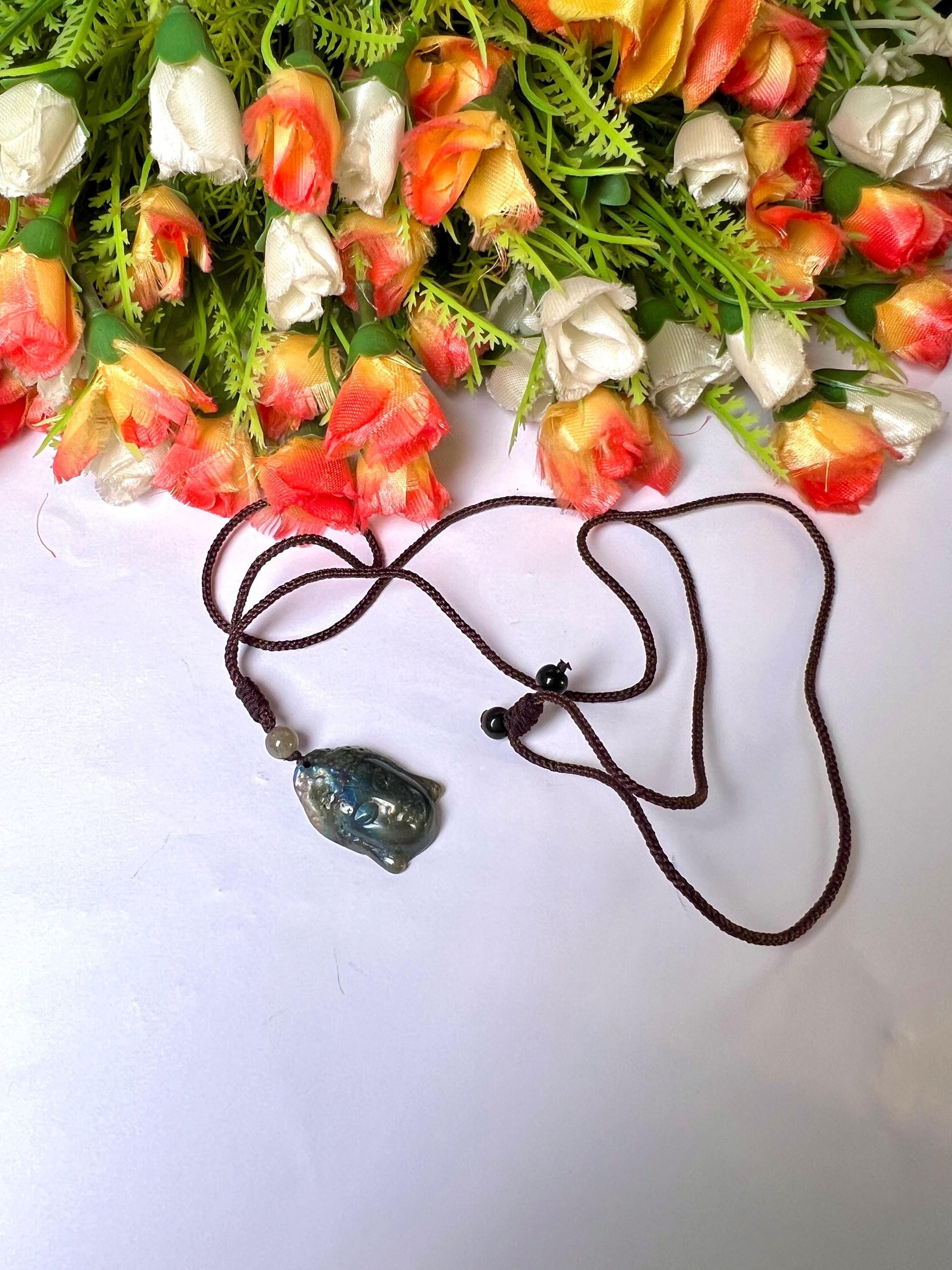 1.1" Labradorite Stone Buddha Face Carving Pendant Necklace With Long Cord Home Decoration, Reiki healing Gift for All