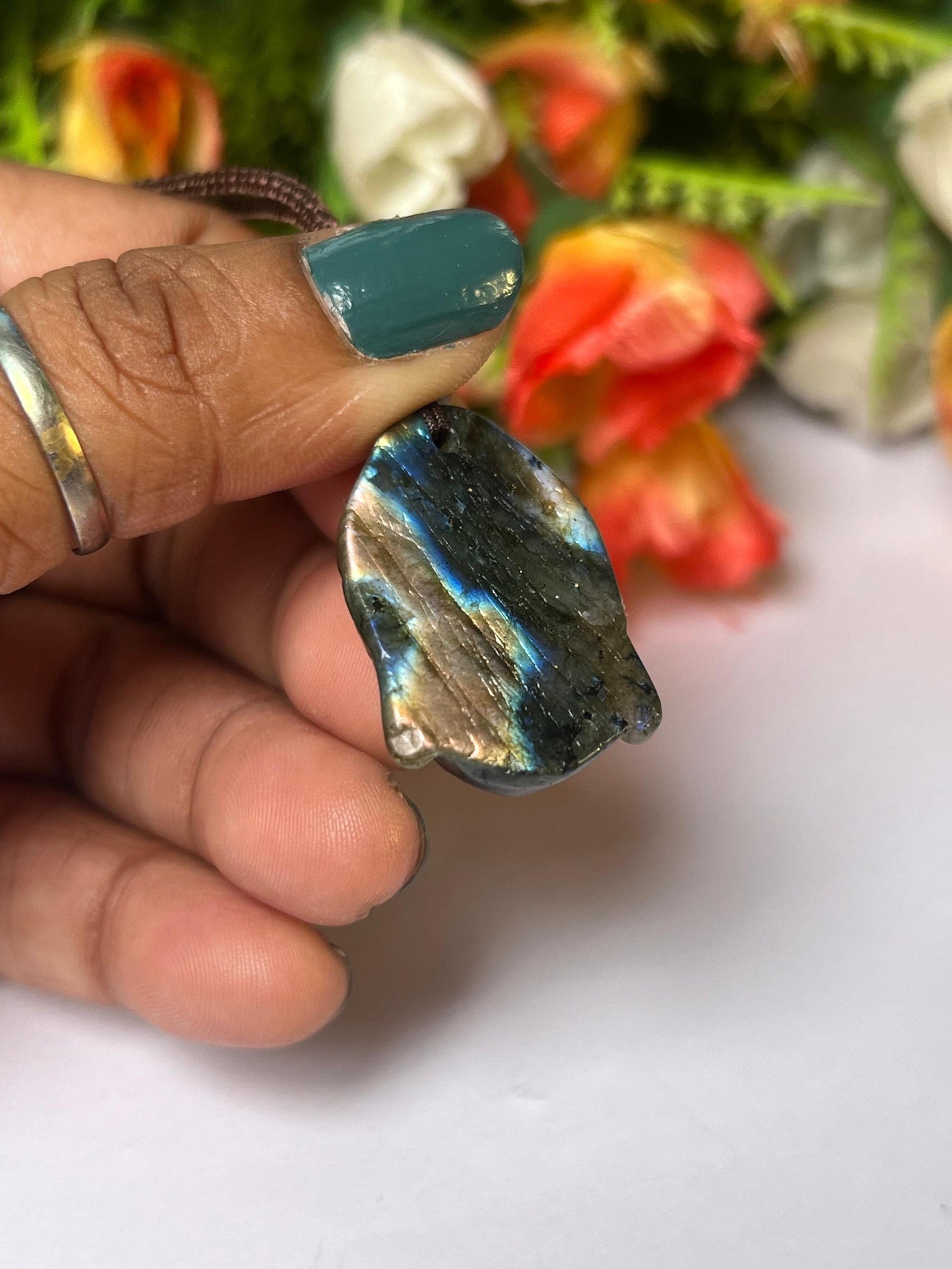 1.1" Labradorite Stone Buddha Face Carving Pendant Necklace With Long Cord Home Decoration, Reiki healing Gift for All