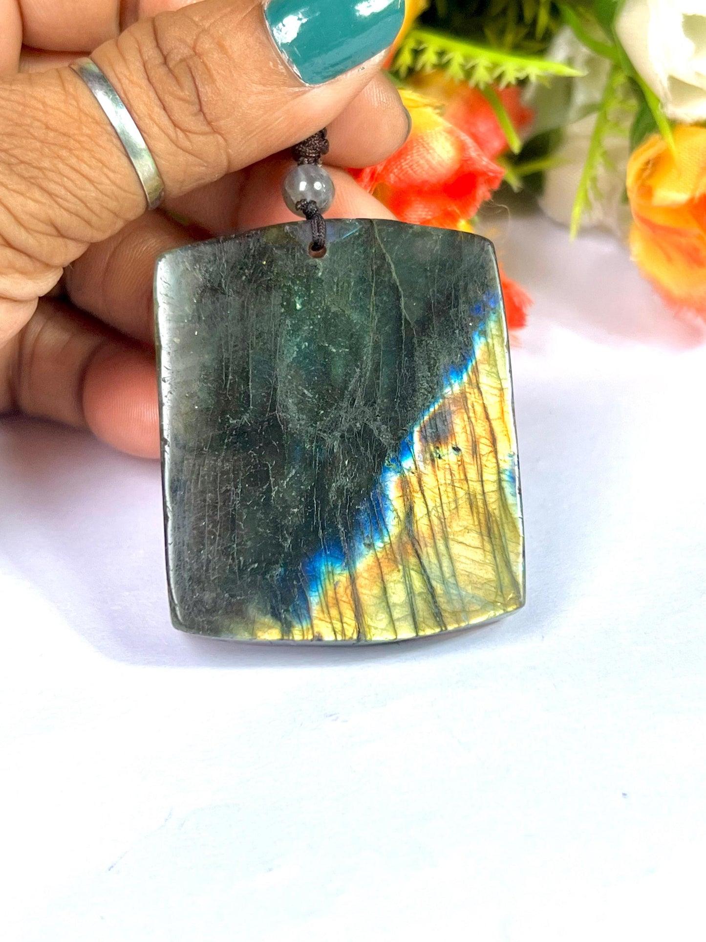 2.1" Labradorite Stone Dragon Skull Carving Pendant Necklace With Long Cord Home Decoration, Reiki healing Gift for All