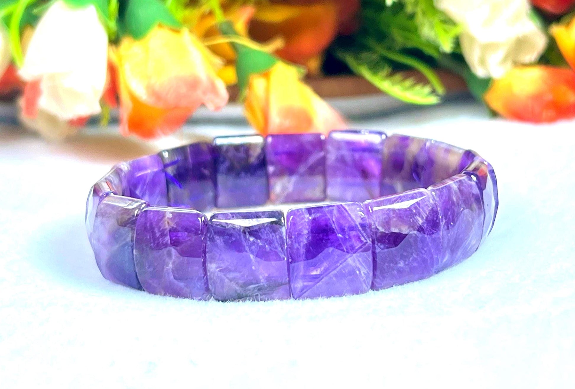 15 MM Amethyst Stone Bracelet l Stretchable Bracelet High Grade