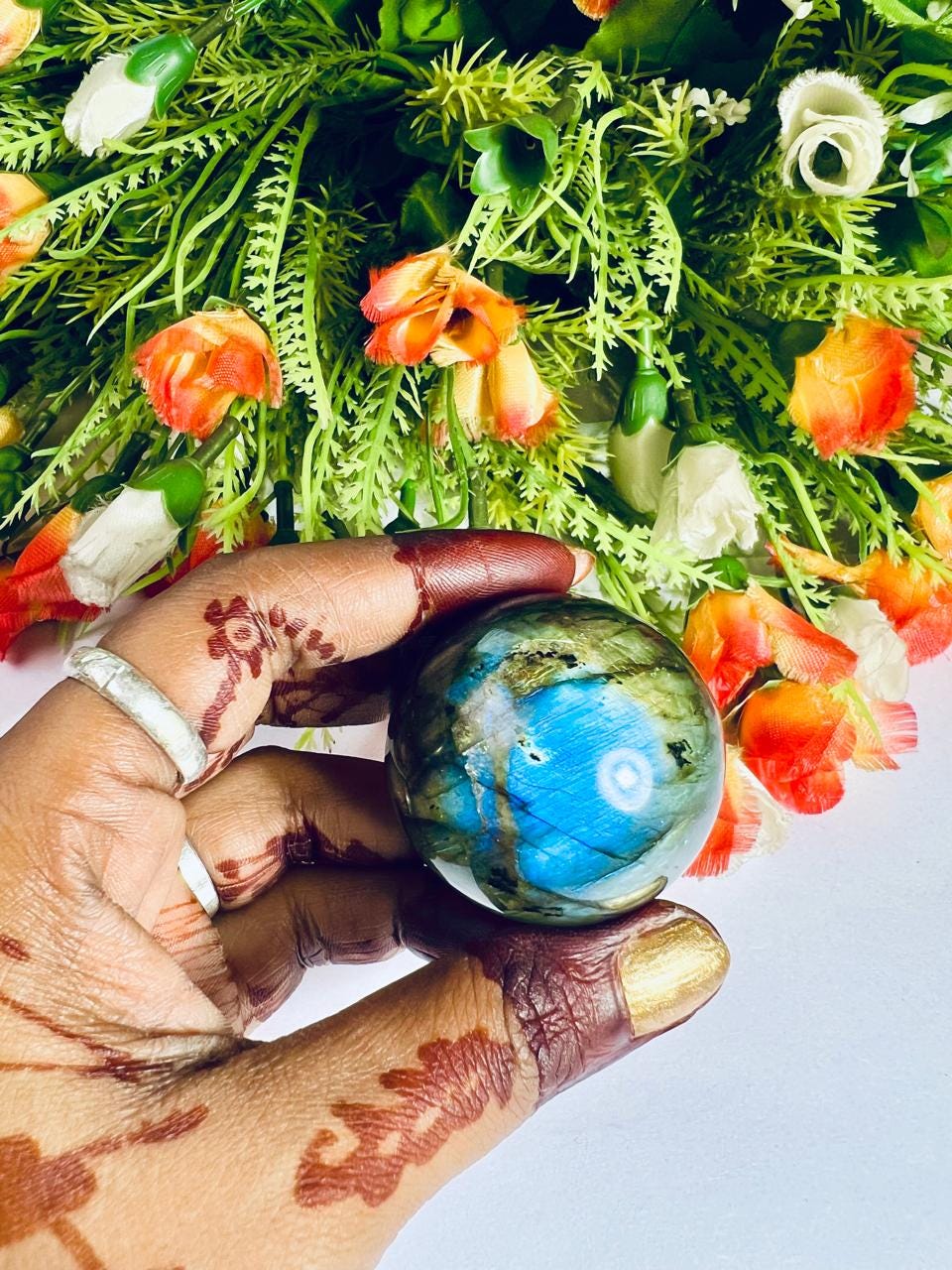 Rainbow Labradorite Sphere 40 MM Crystal Ball Orb Pocket Stone Meditation Space Crystal Grid With wooden Stand