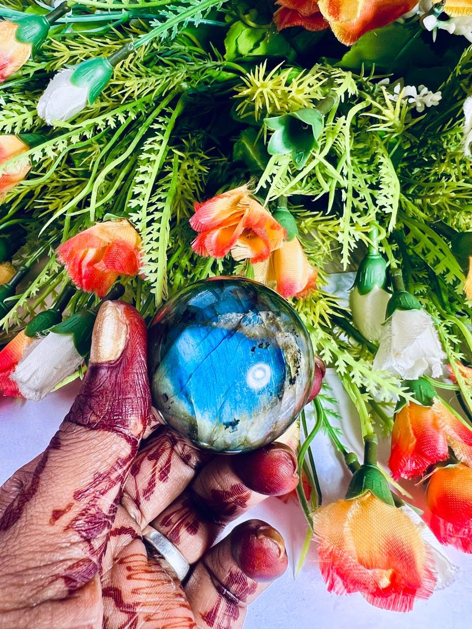 Rainbow Labradorite Sphere 40 MM Crystal Ball Orb Pocket Stone Meditation Space Crystal Grid With wooden Stand