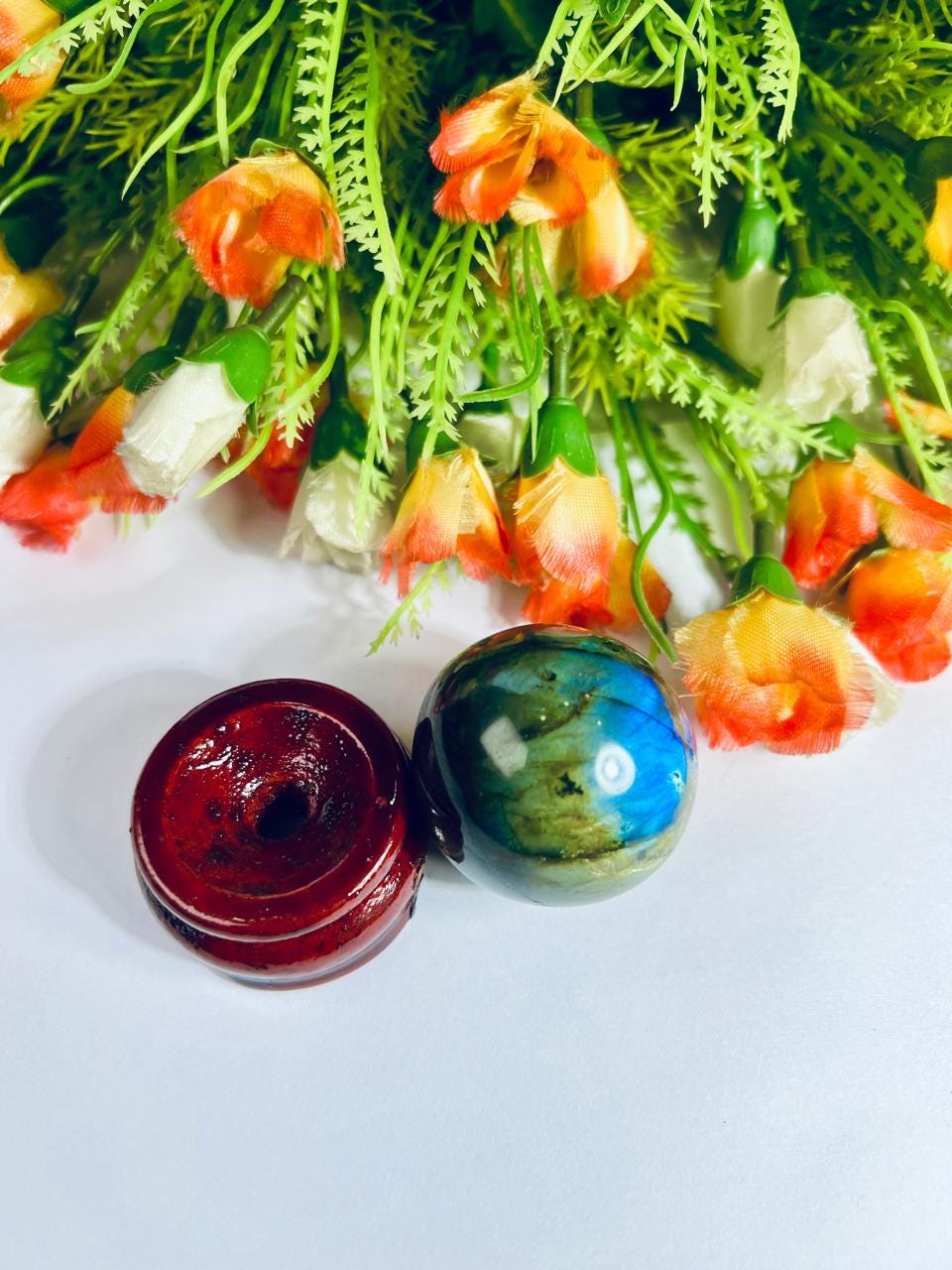 Rainbow Labradorite Sphere 40 MM Crystal Ball Orb Pocket Stone Meditation Space Crystal Grid With wooden Stand