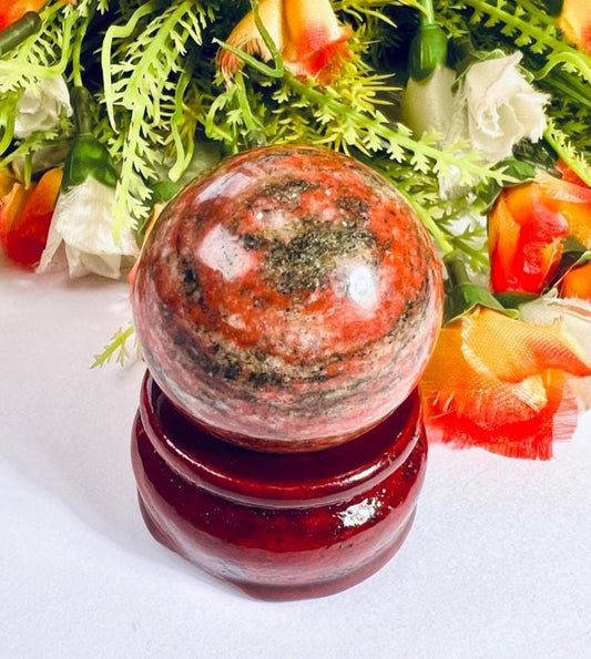 Brecciated Jasper Stone Sphere 40 MM Crystal Ball Orb Pocket Stone Meditation Space Crystal Grid With wooden Stand