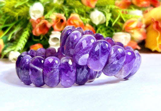 25 MM Amethyst Stone Bracelet l Stretchable Bracelet High Grade