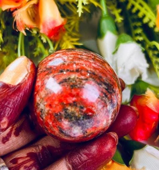 Brecciated Jasper Stone Sphere 40 MM Crystal Ball Orb Pocket Stone Meditation Space Crystal Grid With wooden Stand