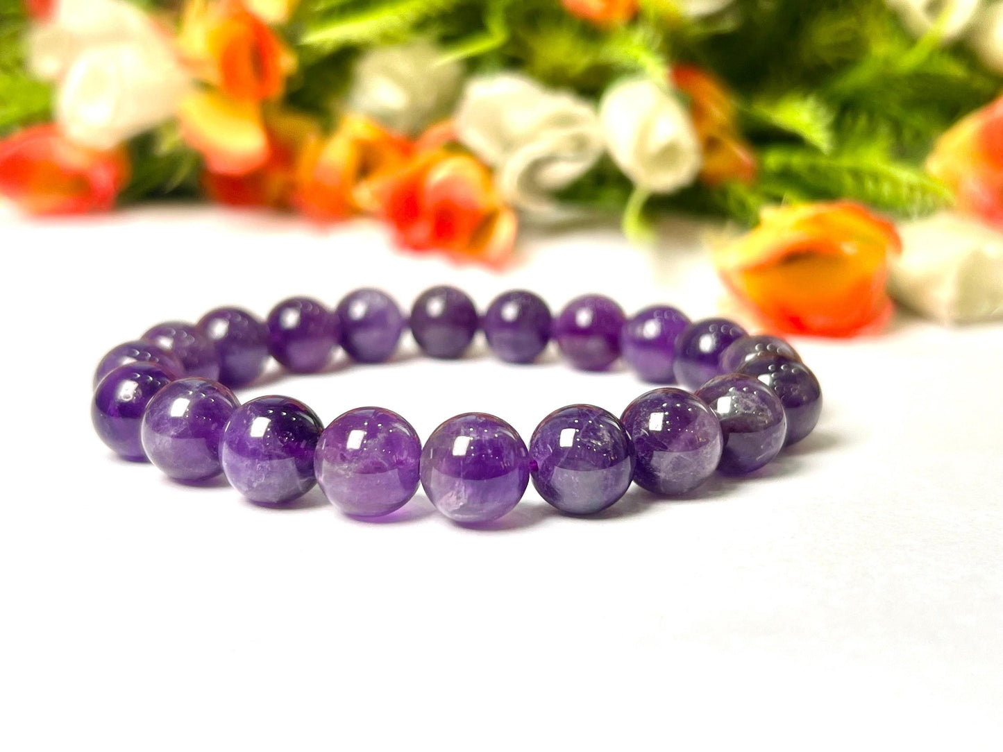 10 MM Amethyst Stone Bracelet l Stretchable Bracelet l Unisex Bracelet