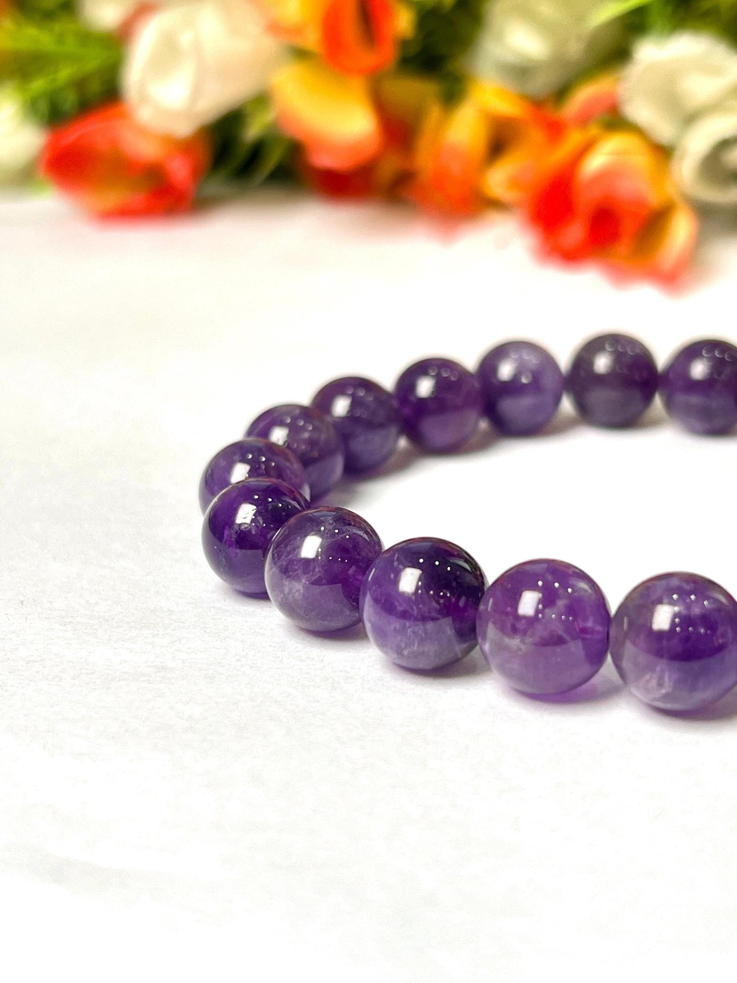 10 MM Amethyst Stone Bracelet l Stretchable Bracelet l Unisex Bracelet